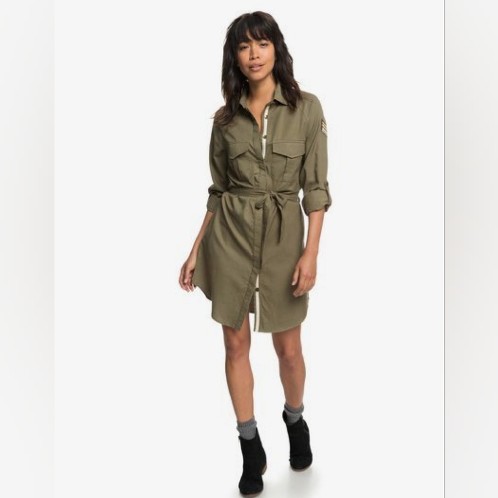 ♥︎ ROXY ♥︎ KHAKI SPHERE Longsleeve Shirt Dress Burnt Olive Mountain & Wa… - Picture 7 of 14